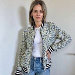 Equipment Abbott Bomber Jacket Coat Zip Up Pure Silk Floral Flowers Size XS